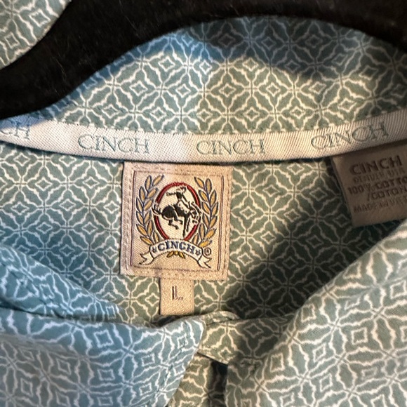 Cinch Patterned Button Up Dress Shirt Green Sz Large - Picture 3 of 6